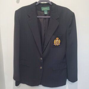 Lauren Ralph Lauren Women's Black Wool Equestrian Logo Blazer sz 16